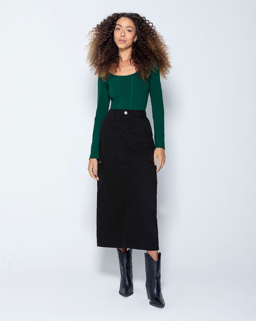 Saia Midi Feminina Bolso Cargo Em Sarja Com Elastano - ENFIM