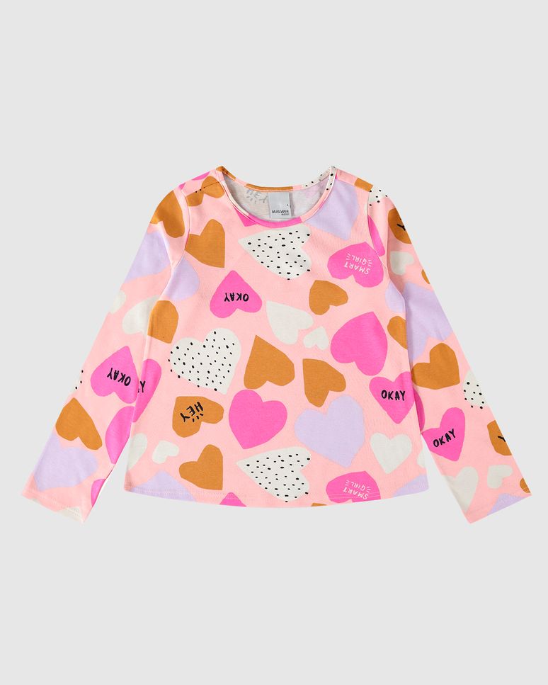 Blusa Infantil Menina Corações Em Algodão Malwee Kids