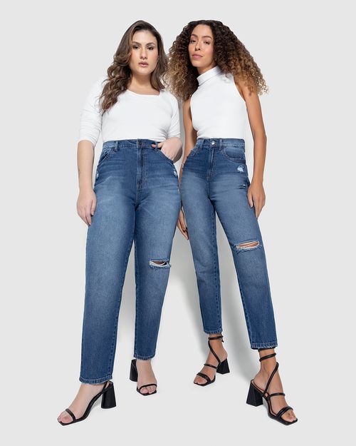 Calça Feminina Mom Com Rasgo Em Jeans 100% Algodão - ENFIM
