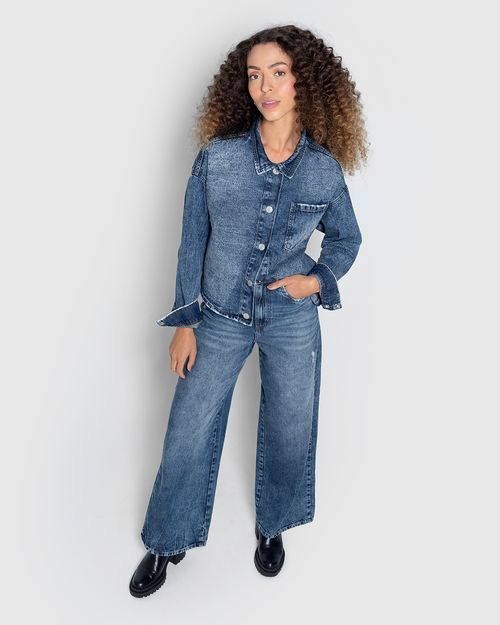 Shirt Jacket Feminina Bolso Frontal Em Jeans 100% Algodão - ENFIM