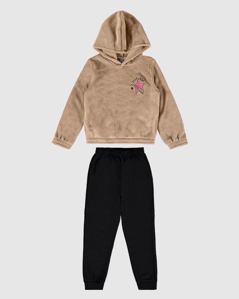 Conjunto Infantil Menina Blusão Com Capuz Em Pelúcia Malwee Kids