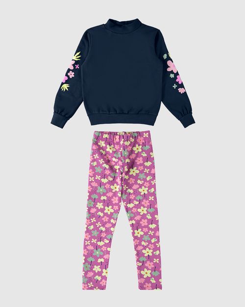 Conjunto Infantil Menina Estampa Flores Em Moletom Malwee Kids