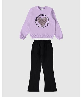 Conjunto Infantil Menina Calça Bootcut Em Moletom Malwee Kids