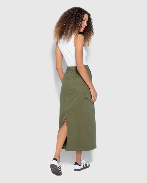 Saia Midi Feminina Bolso Cargo Em Sarja Com Elastano - ENFIM