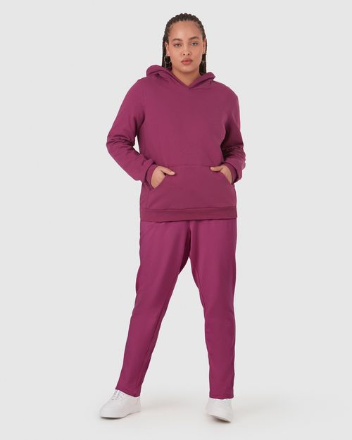 Calça Básica Feminina Plus Size Em Moletom Stretch Flanelado