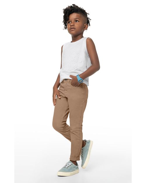 Calça Menino Slim Em Sarja Com Elastano Carinhoso