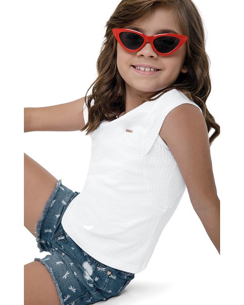 Blusa Menina Recorte Frontal Em Malha Texturizada Carinhoso