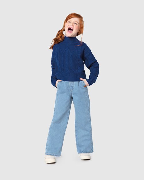 Calça Infantil Menina Wide Leg Cós Elástico Em Jeans Moletom Malwee Kids