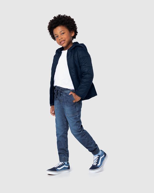 Calça Jogger Infantil Menino Cintura Média Em Jeans Moletom Malwee Kids