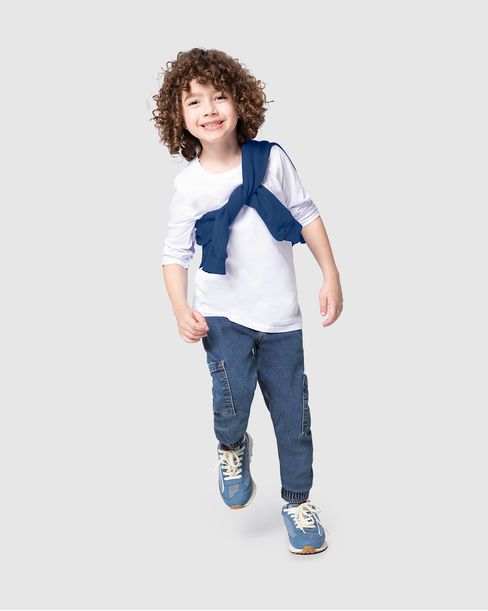 Calça Jogger Infantil Menino Bolso Cargo Em Jeans Moletom Malwee Kids