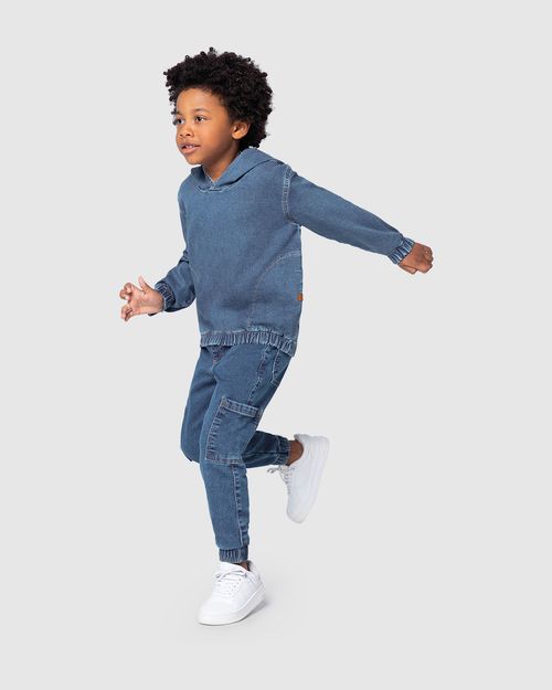 Blusão Infantil Unissex Com Capuz Em Jeans Moletom Malwee Kids