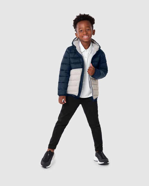 Jaqueta Puffer Unissex Bicolor Com Capuz Em Tafetá Malwee Kids