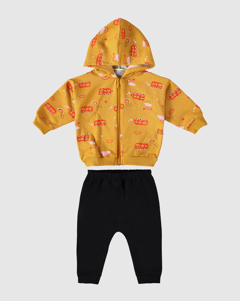 Conjunto Infantil Menina Jaqueta Estampa Carrinhos Em Moletom Malwee Kids