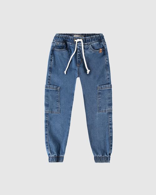 Calça Jogger Infantil Menino Bolso Cargo Em Jeans Moletom Malwee Kids