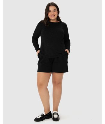 Blusa Básica Feminina Plus Size Manga Longa Em Viscose Botonê Stretch