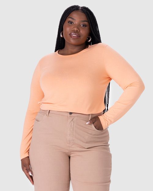 Blusa Básica Feminina Plus Size Manga Longa Em Viscose Botonê Stretch