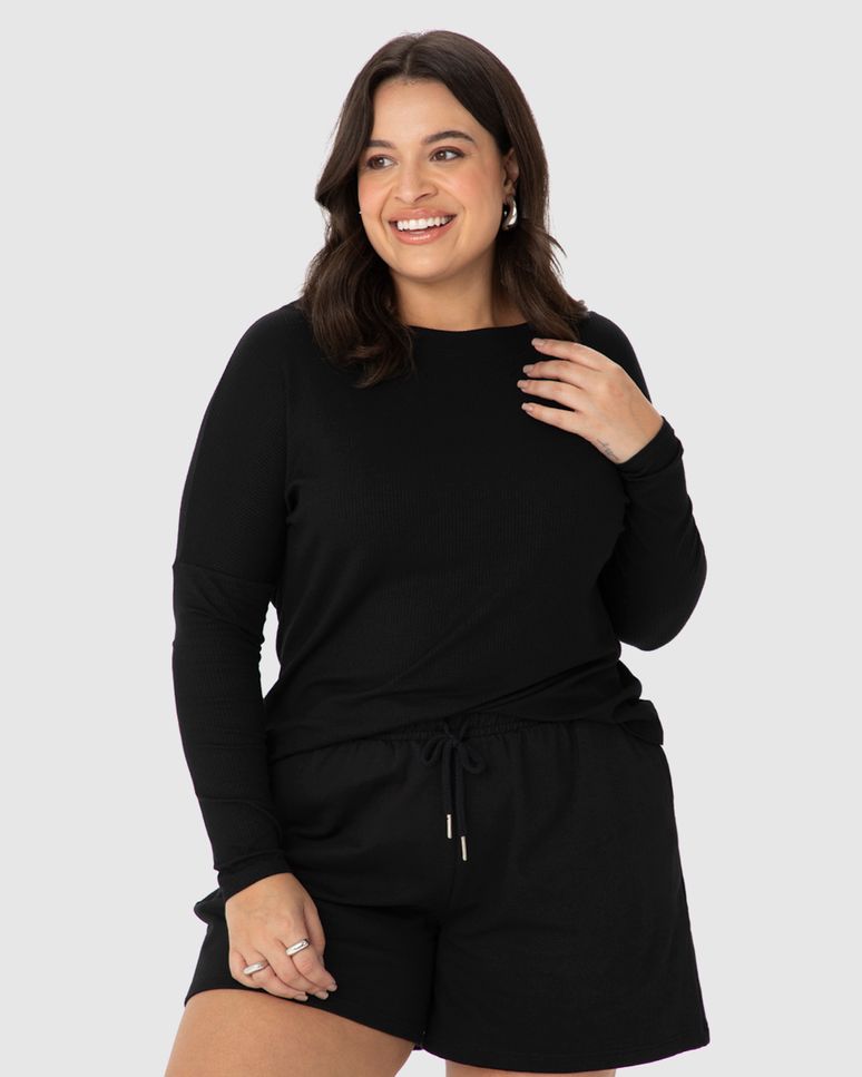 Blusa Feminina Plus Size Mullet Em Malha Canelada De Viscose