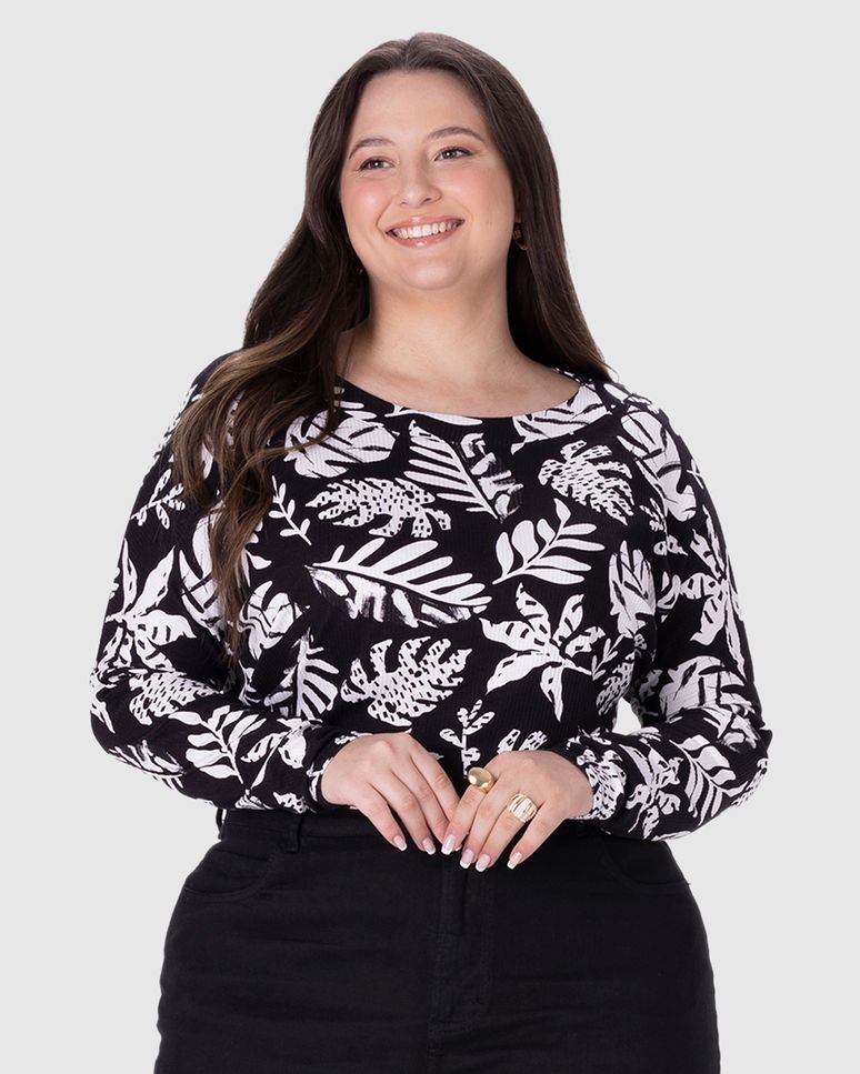 Blusa Feminina Plus Size Mullet Em Malha Canelada De Viscose