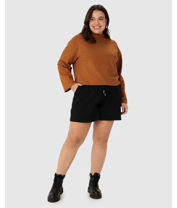 Blusa Ampla Feminina Plus Size Em Moletinho Stretch Linho