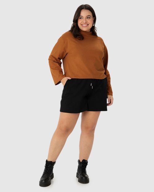 Blusa Ampla Feminina Plus Size Em Moletinho Stretch Linho