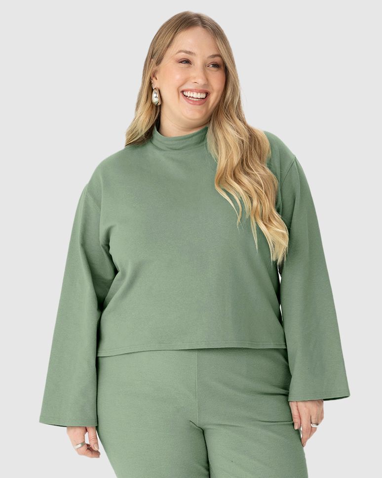 Blusa Ampla Feminina Plus Size Em Moletinho Stretch Linho