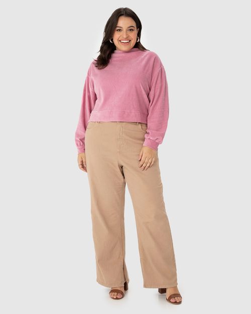 Blusão Amplo Feminino Plus Size Gola Alta Em Malha Plush Cotelê