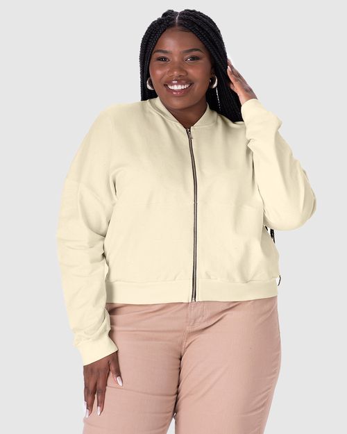 Jaqueta Bomber Feminina Plus Size Em Moletom Stretch Linho