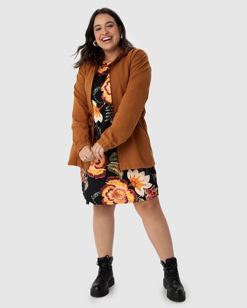 Jaqueta Feminina Plus Size Parka Em Moletom Stretch Flanelado
