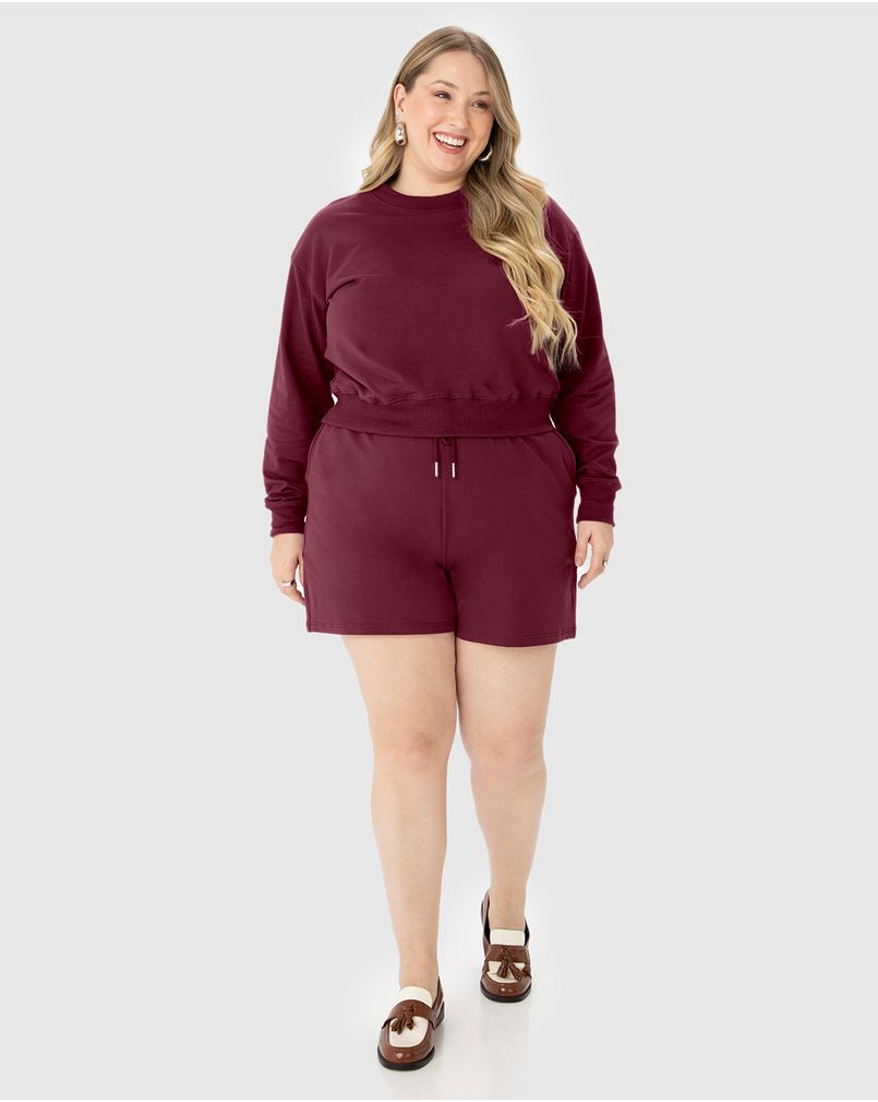 Shorts Feminino Plus Size Reto Em Moletom Stretch Flanelado