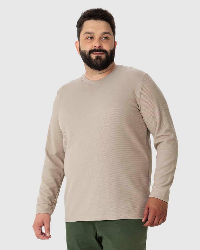 Camiseta Básica Masculina Plus Size Manga Longa Em Malha Texturizada