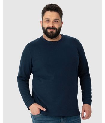 Camiseta Básica Masculina Plus Size Manga Longa Em Malha Texturizada