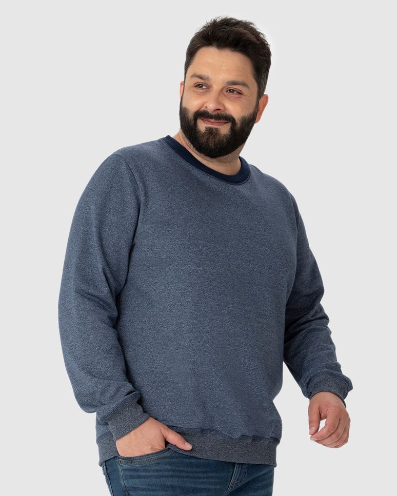Blusão Masculino Plus Size Gola Redonda Em Moletom Rajado Flanelado