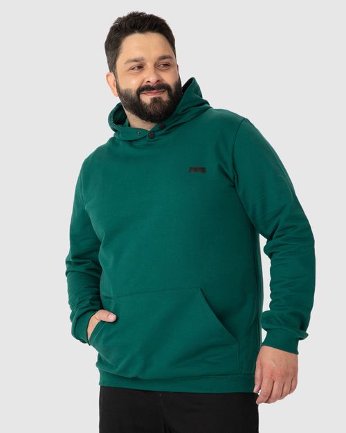 Blusão Masculino Plus Size Capuz E Bolso Canguru Em Moletom Flanelado