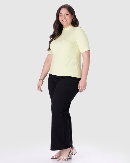 Blusa Feminina Plus Size Gola Alta Em Viscose Canelada