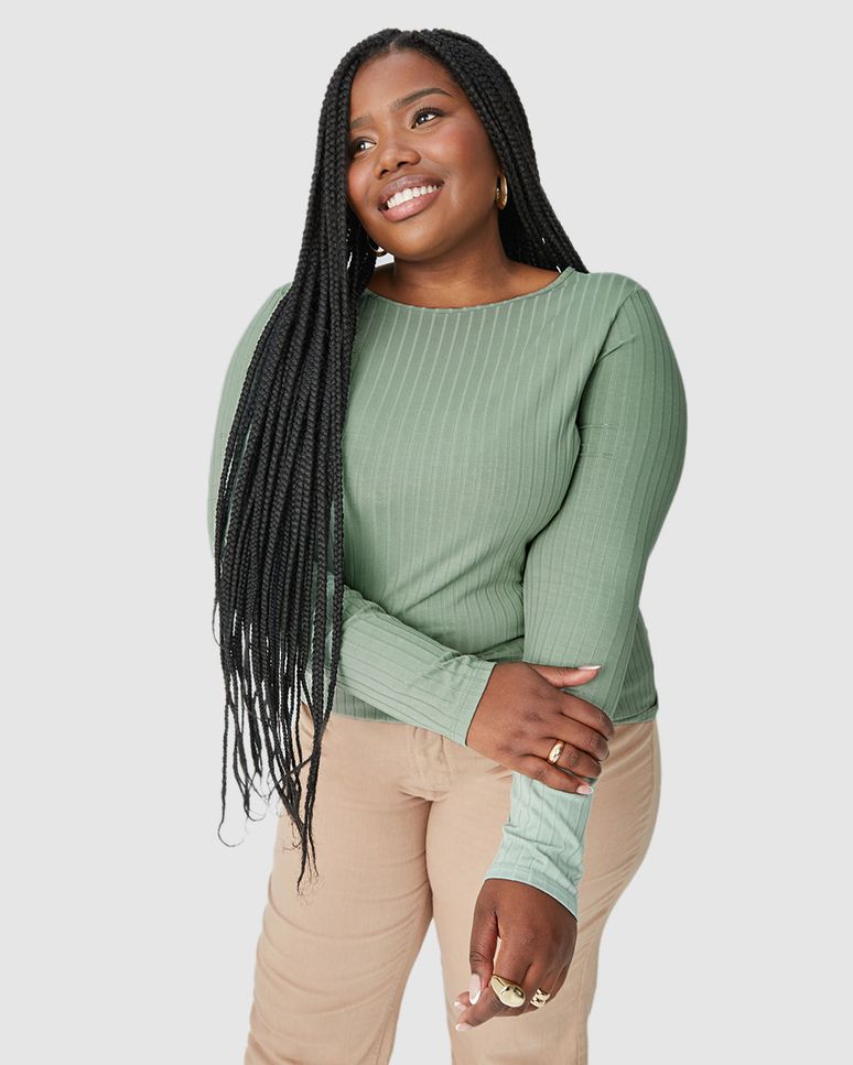 Blusa Básica Feminina Plus Size Manga Longa Em Canelado De Viscose