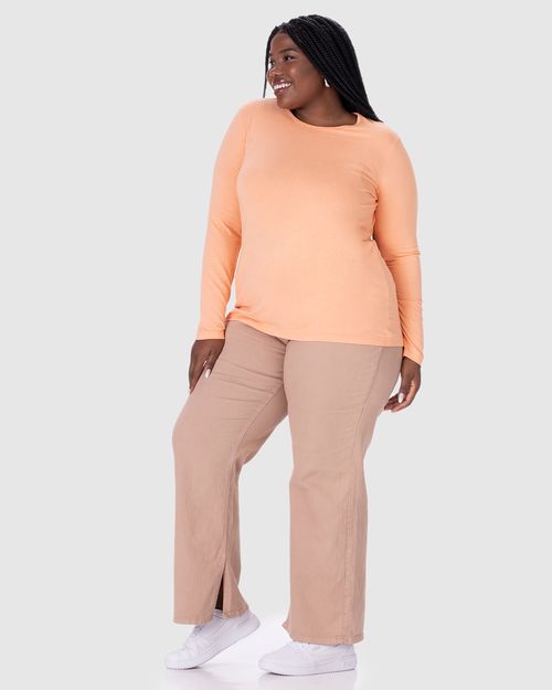 Blusa Básica Feminina Plus Size Manga Longa Em Viscose Botonê Stretch