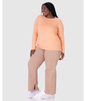 Blusa Básica Feminina Plus Size Manga Longa Em Viscose Botonê Stretch