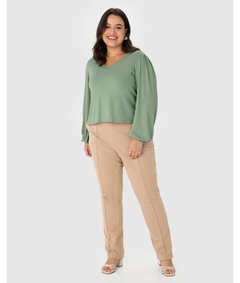 Blusa Cropped Feminina Plus Size Manga Longa Em Malha Viscolinho Stretch
