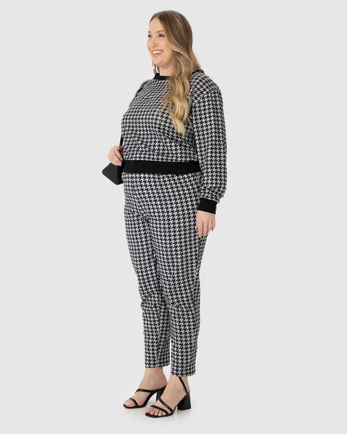Blusão Feminino Plus Size Estampa Pied De Poule Em Moletom Stretch