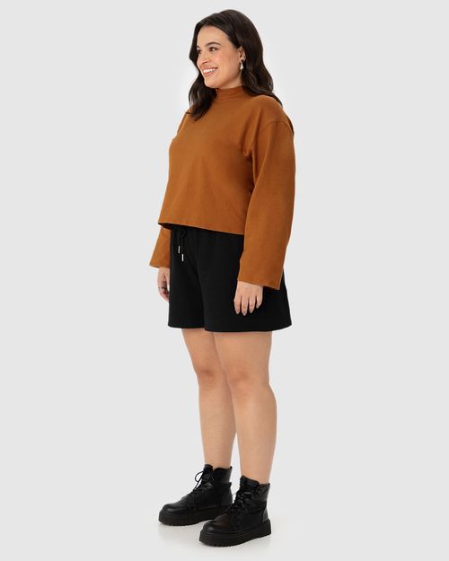 Blusa Ampla Feminina Plus Size Em Moletinho Stretch Linho