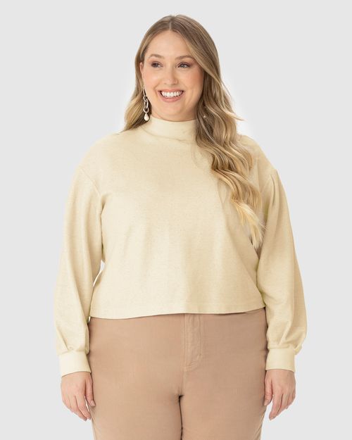 Blusão Amplo Feminino Plus Size Gola Alta Em Moletom Sarjado