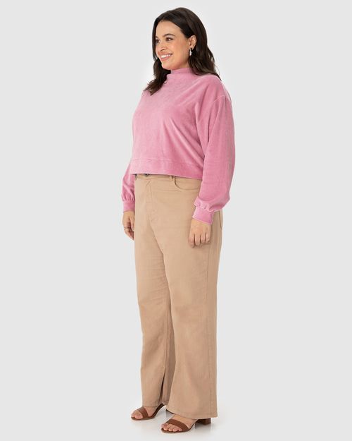 Blusão Amplo Feminino Plus Size Gola Alta Em Malha Plush Cotelê