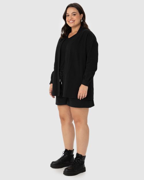 Casaco Feminino Plus Size Alongado Em Moletom Stretch Flanelado