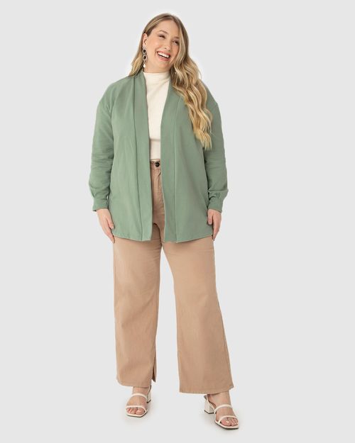 Casaco Feminino Plus Size Alongado Em Moletom Stretch Flanelado