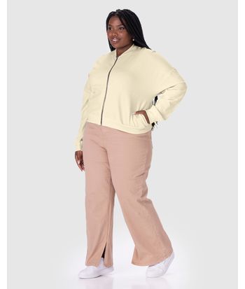 Jaqueta Bomber Feminina Plus Size Em Moletom Stretch Linho