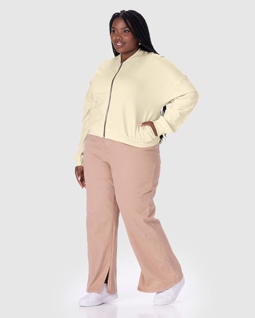 Jaqueta Bomber Feminina Plus Size Em Moletom Stretch Linho