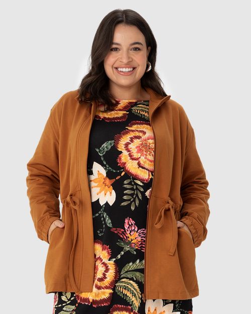 Jaqueta Feminina Plus Size Parka Em Moletom Stretch Flanelado