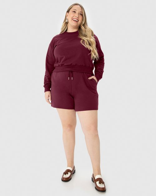Shorts Feminino Plus Size Reto Em Moletom Stretch Flanelado