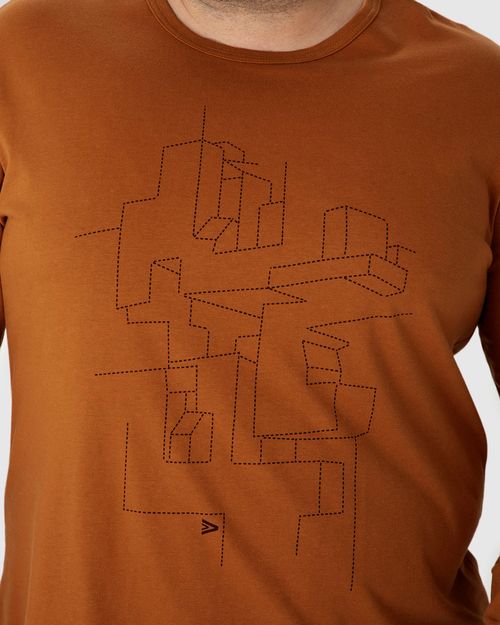 Camiseta Masculina Plus Size Estampa Frontal Manga Longa Em Algodão