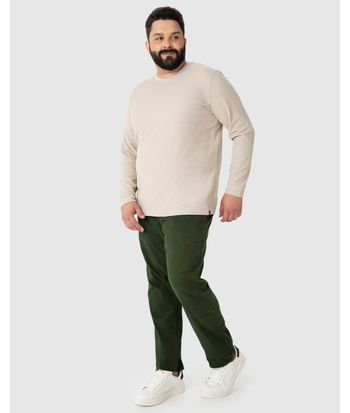 Camiseta Básica Masculina Plus Size Manga Longa Em Malha Texturizada